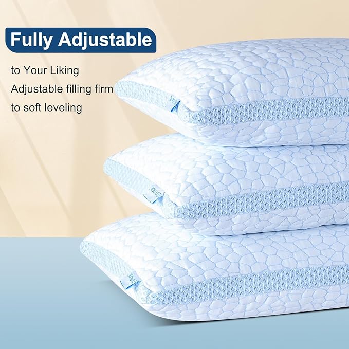 QUTOOL Enhanced Cooling Gel Pillow Queen Size 1 Pack, CertiPUR-US Shredded Memory Foam Pillows for Hot Sleepers, Support Yet Soft Adjustable Bed Pillow for Side, Back, Stomach Sleepers, Home Gifts