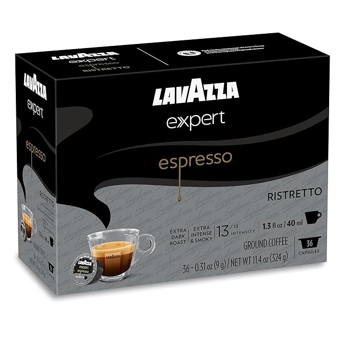 Lavazza Expert Espresso Ristretto Capsules, Extra Dark Roast, Arabica and Robusta Blend, Compatible with Lavazza Classy Machines (36 Capsules) (Pack of 2)