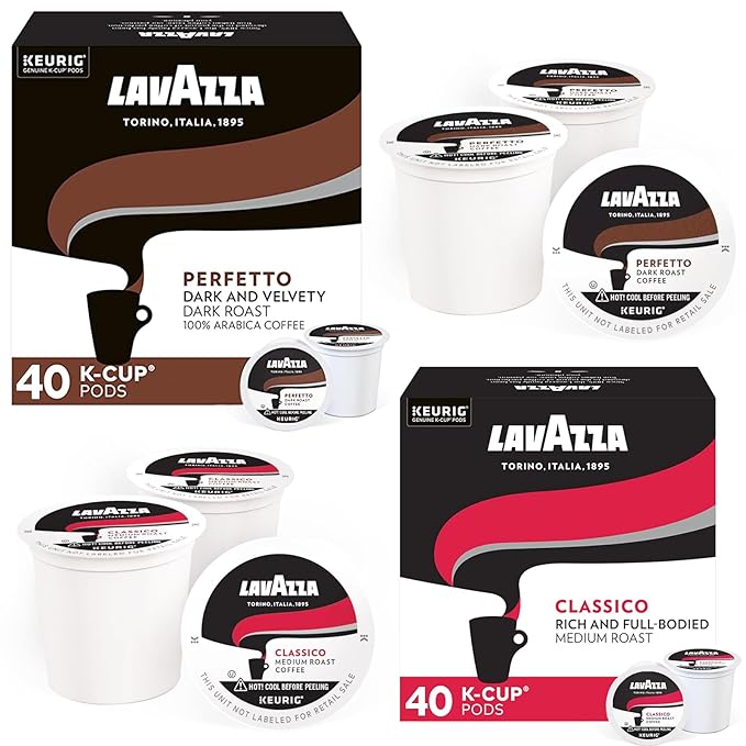 Lavazza K-Cups Coffee Pods Variety Pack – 80 Count (40 Each) – Classico & Perfetto – Medium & Dark Roast, 100% Arabica – Single Serve Espresso Compatible with Keurig Brewers