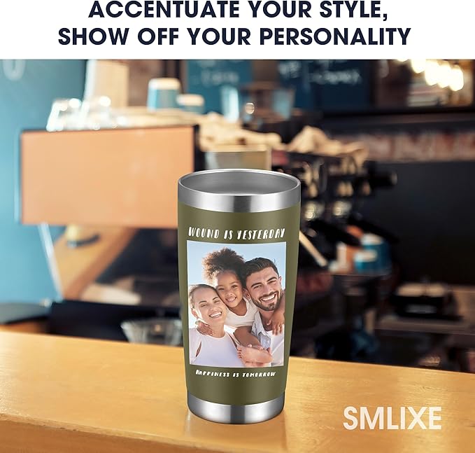 Personalized Coffee Tumbler Print in USA 20oz Stainless Steel Double Wall Insulated Coffee Cup With Text Photo Logo