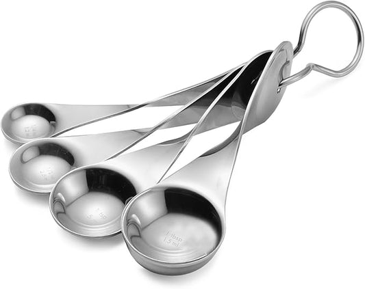 Nambé Alvaro Uribe Measuring Spoon Set – 4 Stainless Steel Spoons with Artistic Twisted Handles, Metric & Standard Markings, Rust-Resistant Easy-Clean Utensils for Cooking & Baking Precision