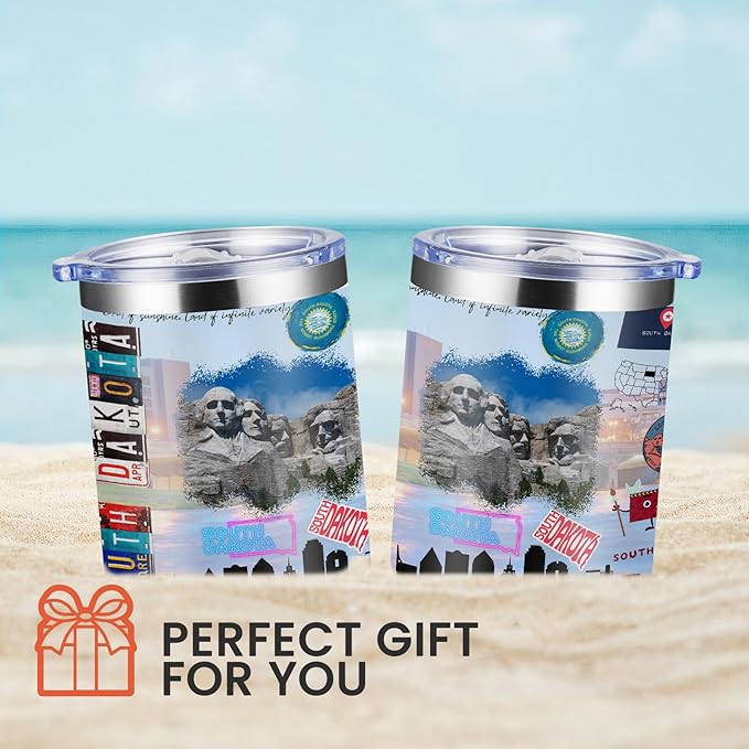 12oz Coffee Mug South Dakota State Insulated Coffee Cups, United States Map Travel Mug Landmark, Birthday Gifts Cute Mugs with Lid and Straw Gifts for Mom