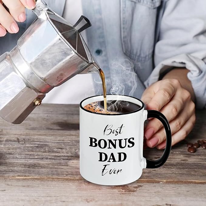 Bonus Dad Gifts, Best Bouns Dad Ever Coffee Mug, Fathers Day Gift Birthday Gift for Men Him Husband from Kids Wife, 11Oz