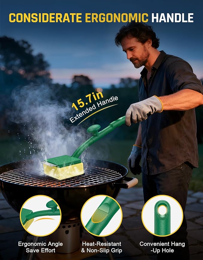 Detachable Steam Grill Brush with Scraper & Cleaning Pad, Bristle Free BBQ Grill Brush for Outdoor Grill, 15.7" Long Safe Grill Cleaner, Barbecue Brush for Cast Iron/Stainless-Steel Grates