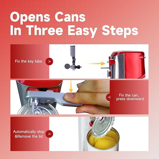 Davivy Can Opener Extra-Tall Electric, Stainless Steel 3-in-1 Can Opener with Knife Sharpener & Bottle Opener, Automatic One-Touch Operation, Wide Stable Base, Cord Storage, Fiery Red