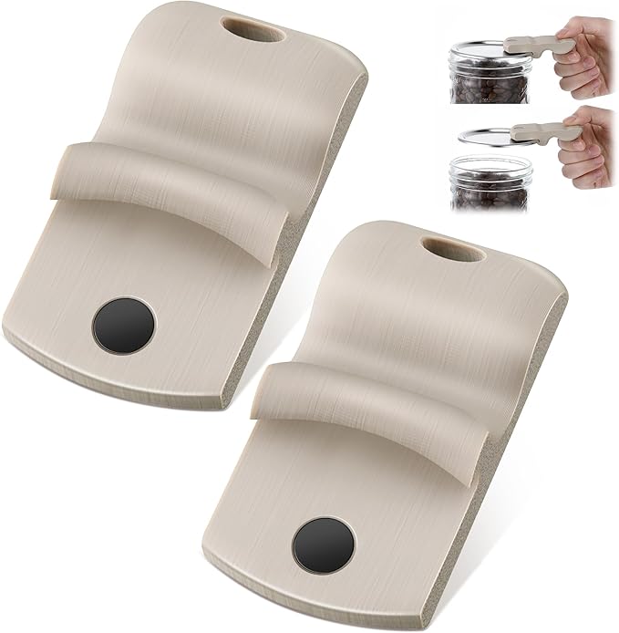 2 Pack Canning Jar Opener with Magnets, Mason Jar Opener For Canning Lids, for Regular and Wide Mouth Lids, Powerful Magnet for Easy Refrigerator Storage, Releases Vacuum Seal(Beige)