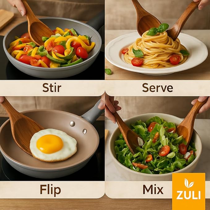 6-Piece Teak Wooden Cooking Utensil Set – Spoons & Spatulas for Nonstick Cookware, Eco-Friendly Kitchen Tools, Gift-Ready & Durable