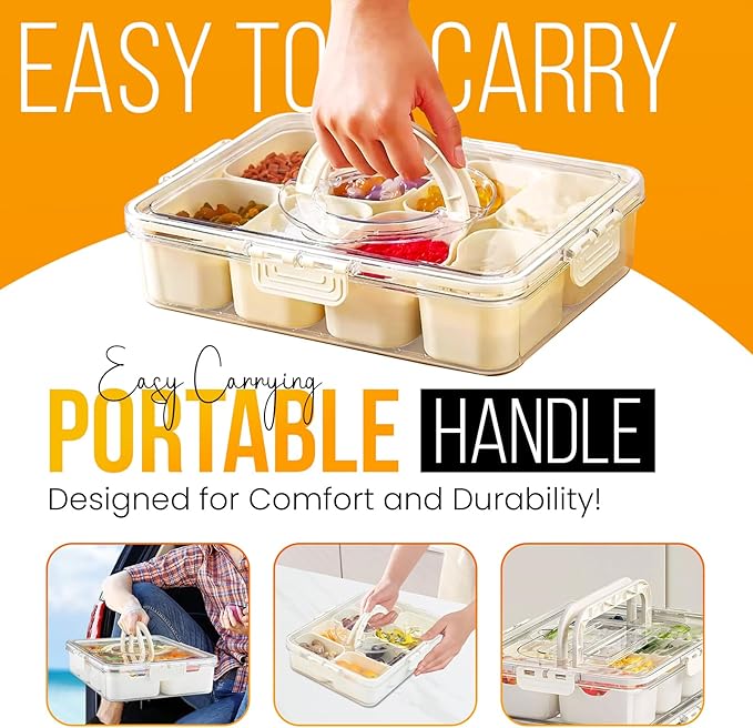 Snackle Box Container (3-Pack) Snack Box Container with Lid | Divided Serving Tray with Lid | Large & Small Airtight Snack Tray, Veggie Tray, Snacklebox for Travel, Snacks, Fruits & More