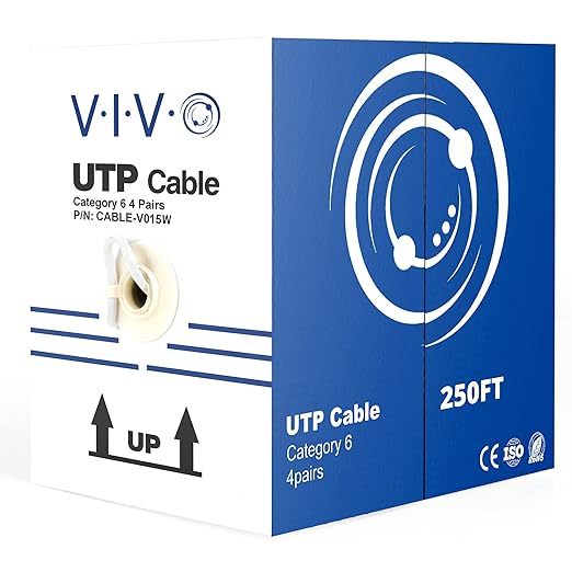 VIVO 250ft Bulk Cat6 Wire, CCA Ethernet Cable, 23 AWG, UTP Pull Box, LAN Network, White, CABLE-V015W
