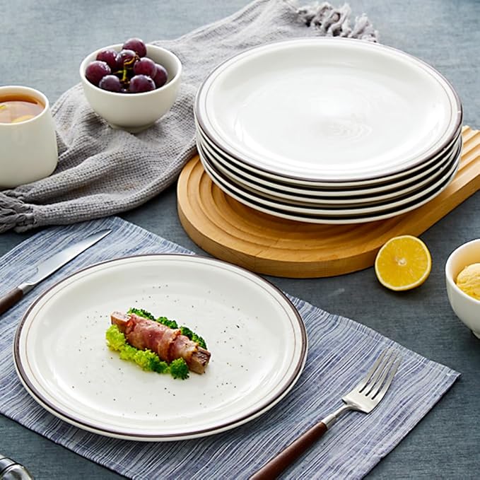 10.5-inch Porcelain Dinner Plate Set of 6 - Microwave, Oven and Dishwasher Safe, Scratch Resistant. (Classic Brown)