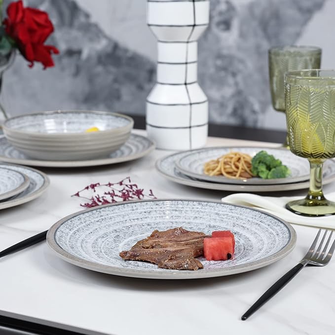 Melamine Dinnerware Sets 12 PCS - Service for 4 Plates & Bowls Sets Dishwasher Top-Shelf Safe, BPA Free Dinner Dishes Set for Everyday Use-Granite Pattern Gray