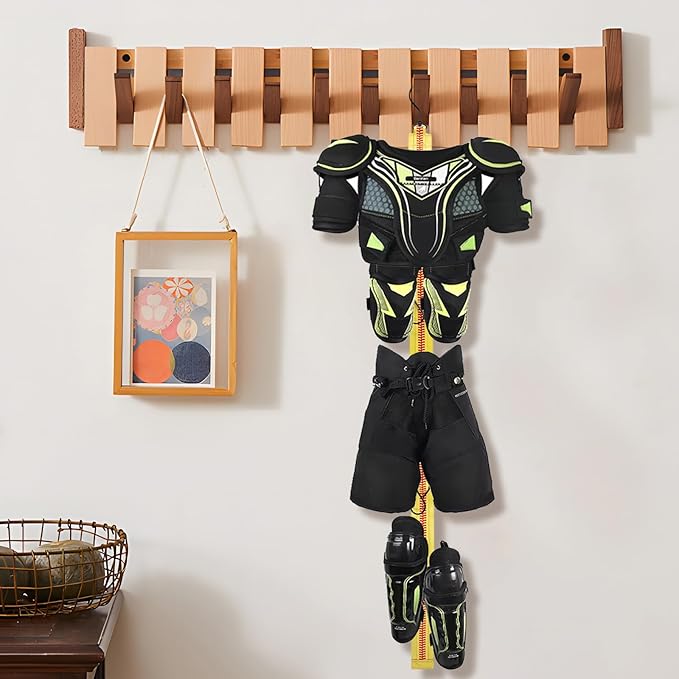 Hockey Drying Rack, Portable Hanging Hockey Equipment Drying Rack with 5 Hooks, Strong Webbing and Excellent Load Bearing, Suitable for Family, Competitions and Hanging Ice Hockey Equipment (Yellow)