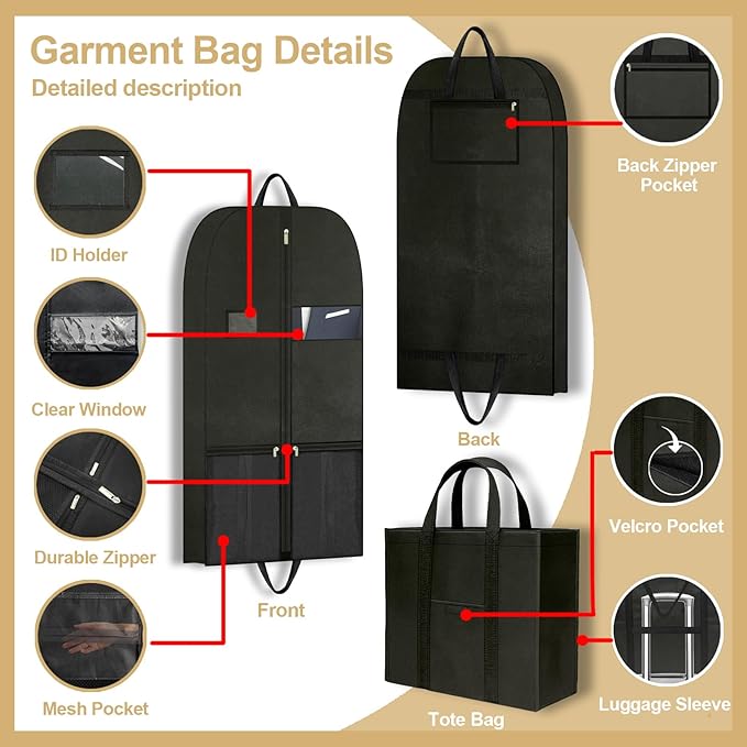 Large Heavy Duty Garment Bags for Hanging Clothes, Clothing Storage with Zippered Design, Breathable Garment Bags for Travel, Long Garment Bags for Dresses and Suits, Hanging Garment Bags for Closet