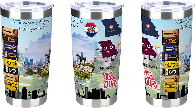20oz Insulated Tumbler Missouri State Coffee Mug, United States Map Travel Mug Landmark, Birthday Gifts Cute Custom Tumbler Cups with Lid and Straw Mothers Day Gifts