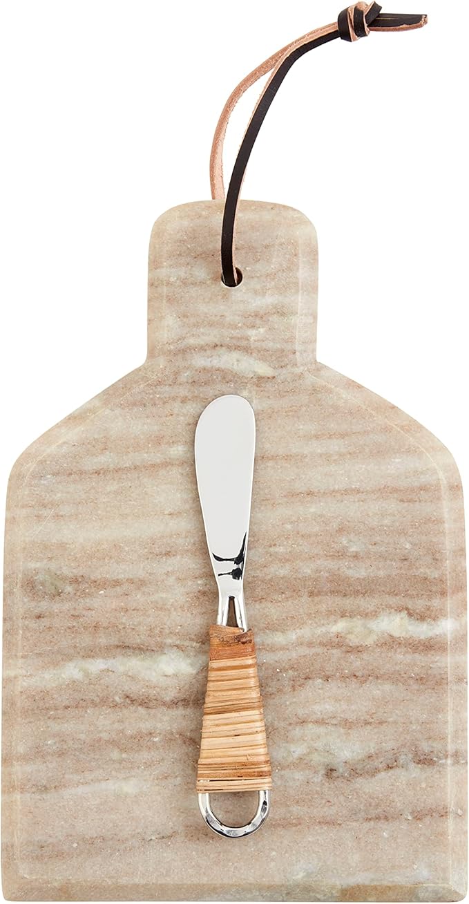 Mud Pie Square Beige Marble Board, Board Approx 8 1/2" X 6 1/4" | Spreader 5 1/2"