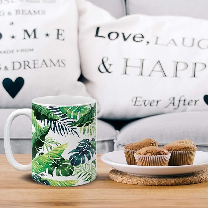 MUGBREW Banana Coconut Tropical Leaves Ceramic Coffee Mug Tea Cup, 11 OZ