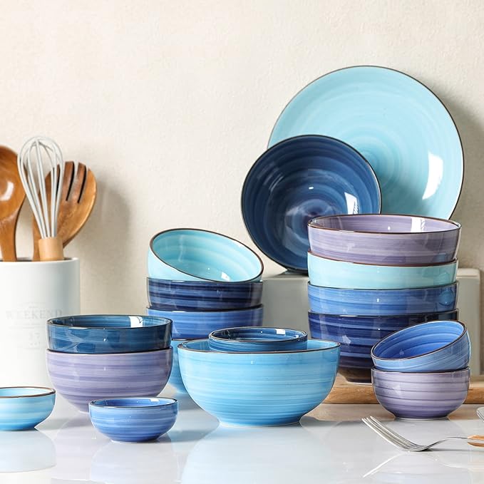 Selamica Ceramic 12 Oz Dessert Bowls Set, Small Bowls for Kitchen, 4.7 Inch Ice Cream Bowls for Snack Side Dishes Dips, Microwave Dishwasher Safe, Set of 6, Gradient Blue
