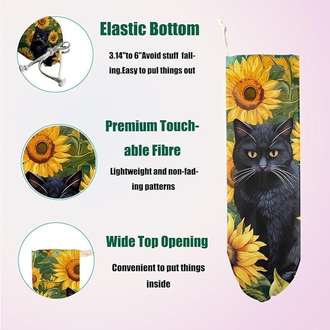 2 Pcs Cat Gifts Plastic Bag Holder, Wall Mount Grocery Bag Holder for Plastic Bags, Flower Reusable Grocery Bags Storage Dispenser for Home Kitchen Pantry Decor, Funny Cats Gifts for Women Cat Lovers