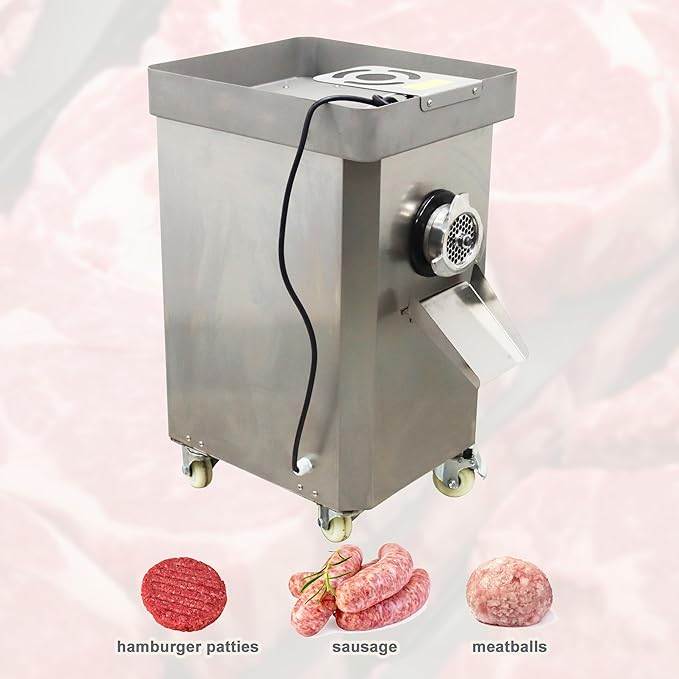 TECHTONGDA Commercial Meat Grinder 2.2kW Stainless Steel Mincer with 8mm Holes/82mm Diameter Plate for Beef Pork Lamb 727lbs/h Output