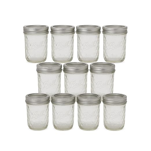 Ball - 8 oz Quilted Mouth Glass Mason Jars | 11 Pack Jars with Airtight Lids | Large Glass Jar for Food Storage with Lids | Ideal for Canning, Fermentation, Pickling, Kombucha Brewing | Set of 11