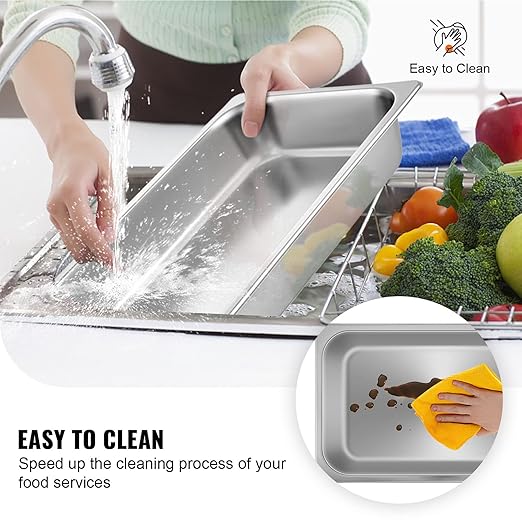 VEVOR 4 Pack Stainless Steel Hotel Pans,Full Size 4 Inch Deep 0.8mm Thick Anti Jam Commercial Food Pans with lid ,for Steam Tables, Restaurants, Catering & Industrial Use".