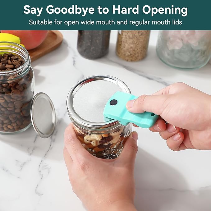 2 Pack Canning Jar Opener with Magnets, Mason Jar Opener For Canning Lids, for Regular and Wide Mouth Lids, Powerful Magnet for Easy Refrigerator Storage, Releases Vacuum Seal(Blue)