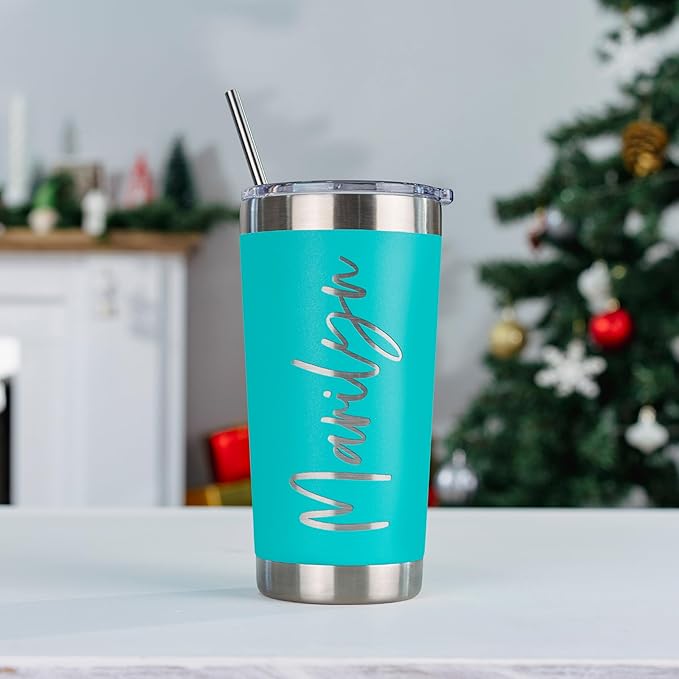 Personalized Tumblers, Stainless Steel 20 oz Tumbler w/Lid I Personalized Cups Double Walled Insulated Coffee Cup for Travel - Teal