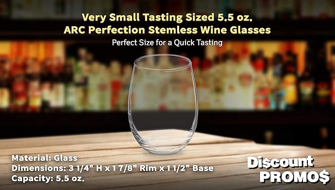 DISCOUNT PROMOS Stemless Wine Glasses by ARC 5.5 oz. Set of 12, Bulk Pack - Perfect for Hotel, Bar, Restaurant or Lounge - Clear