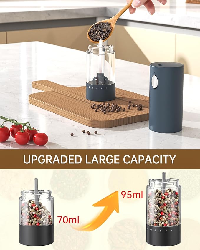 CIRCLE JOY Electric Salt and Pepper Grinder Set Automatic Salt and Pepper Grinder Set with Easy-to-Carry Charging Base and LED Light, Adjustable Coarseness, USB Rechargeable, Washable Container, Blue