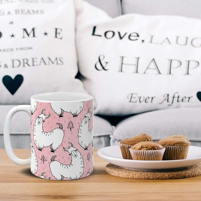 MUGBREW Pink Llama Pattern Ceramic Coffee Mug Tea Cup, 11 OZ