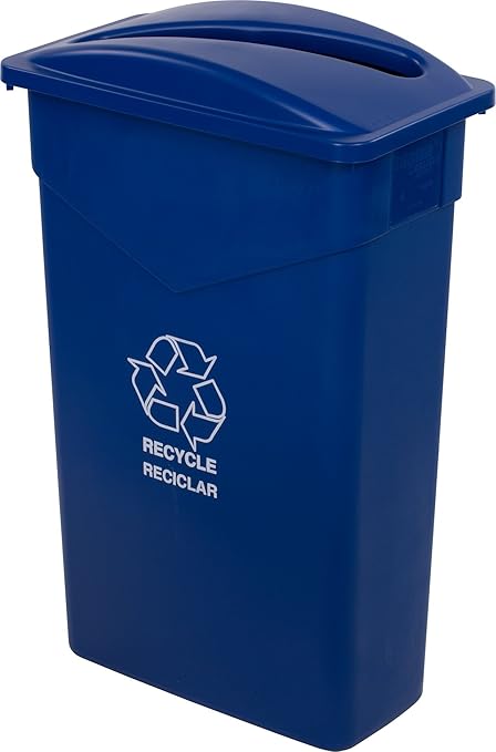 Carlisle FoodService Products TrimLine Rectangle RECYCLE Waste Container, 23 Gallons, Blue