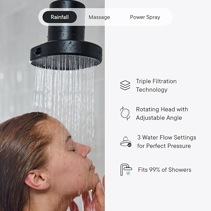 Qure Shower Filter Head for Hard Water, healthier Hair, Skin & Nails, Reduces 99% Chlorine, High Pressure Showerhead, Improve your Beauty and Skincare Routine, Dermatologist-approved - Silver