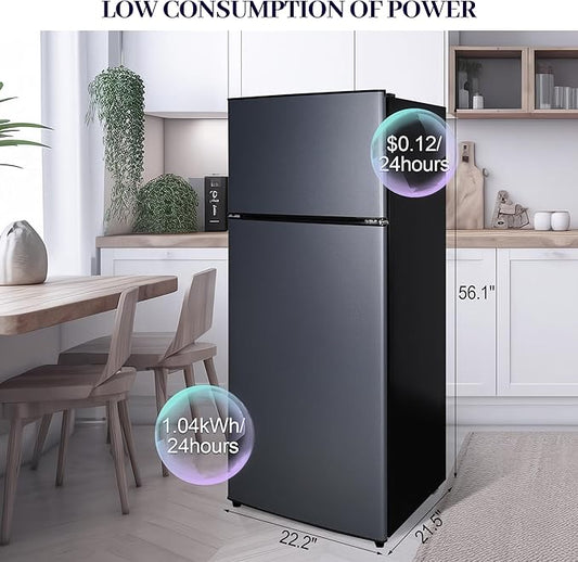 7.5 Cu. Ft. Compact Fridge with Freezer, Double-Door Refrigerator with Adjustable 7-Level Thermostat, Dorm Fridge for Kichen, RV, Office, Apartment, College, Blue