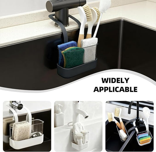 Sponge Holder for Kitchen Sink Dish Sponge Sink Caddy Kitchen Organizer Gadgets Storage for Dish Brush Scrubber Hanging Strap Faucet Caddy with Drain Holes (Grey, Small)