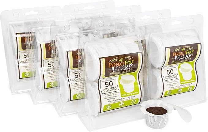 Perfect Pod EZ-Cup Disposable Paper Filters with Patented Lid Design for Reusable Coffee Pods 8-Pack (400 Filters)
