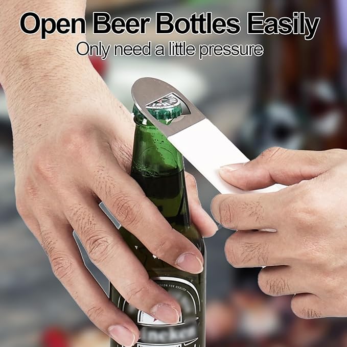 10 Packs Stainless Steel Flat Beer Bottle Openers, Bottle Opener with Rubber Coated Handle, Bar Blade Bottle Openers, White