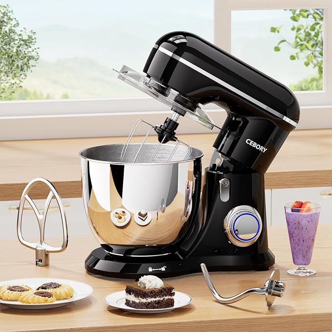 3-IN-1 Electric Stand Mixer, 6.5QT Bowl 660W 10-Speed Kitchen Mixer, Household Food Mixers include Dough Hook, Beater and Whisk, Bread Cake Mixer for Baking and Most Home Cooks, Black