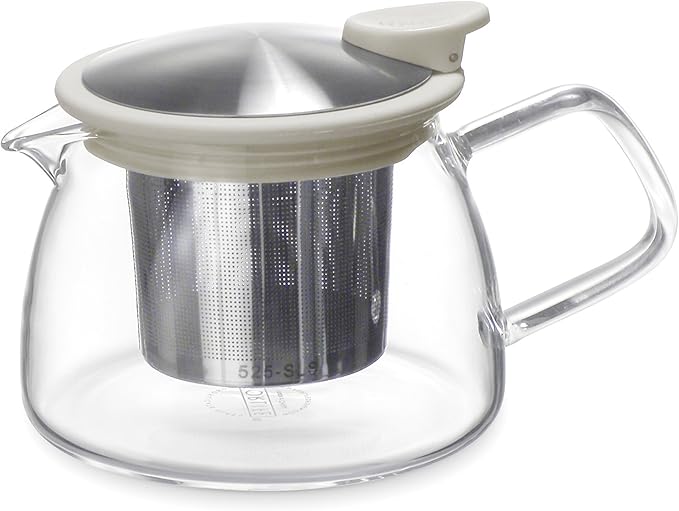 Forlife Bell Glass Teapot with Basket Infuser, 14-Ounce/430ml, White