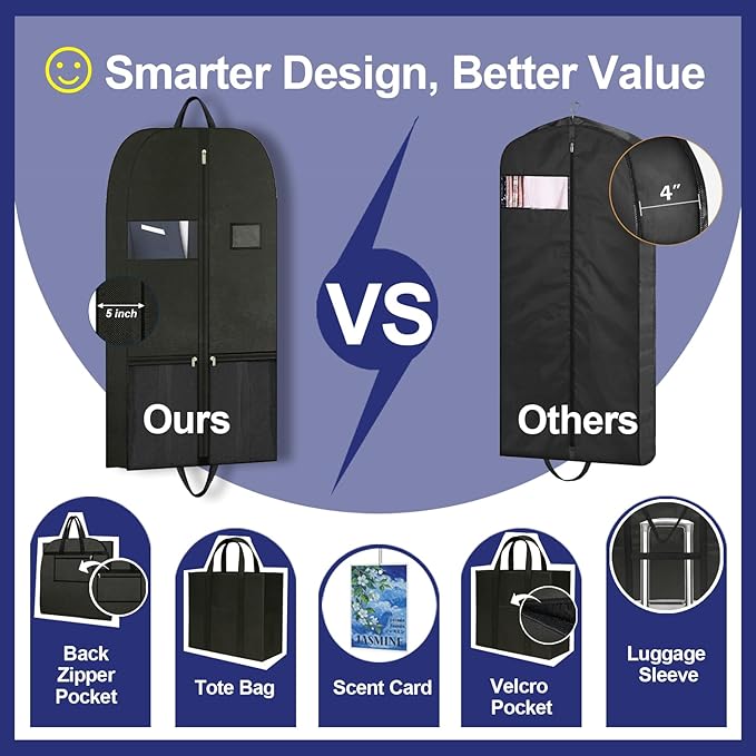 Heavy Duty Clothing Storage Garment Bag, Large Zippered Garment Bags for Hanging Clothes, Breathable Travel Garment Bags for Long Dresses and Suits, Hanging Garment Bags for Closet Storage 43 inches