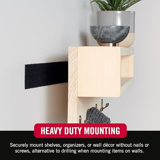 VELCRO Brand Heavy Duty Tape | 12 Foot Roll | Strong Sticky Back Adhesive Holds up to 10 lbs | Industrial Strength Fasteners for Indoor or Outdoor Use | 1-1/2in Width, Black (VEL-30836-USA)