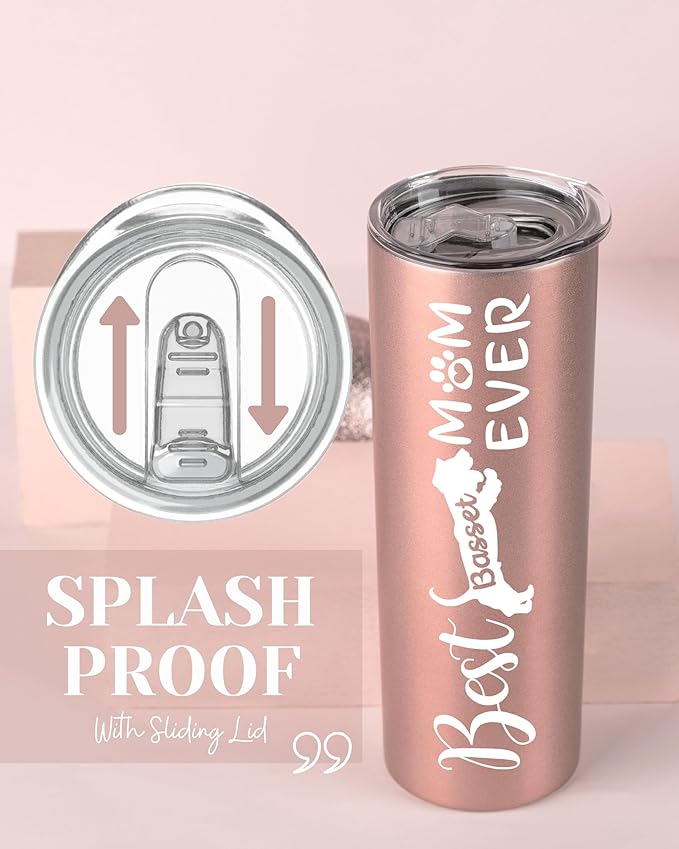 Onebttl Basset Hound Gifts, Gifts for Basset Mom on National Hug Your Hound Day, Birthday and Christmas, 20 oz Insulated Stainless Steel Tumbler - Best Basset Mom Ever