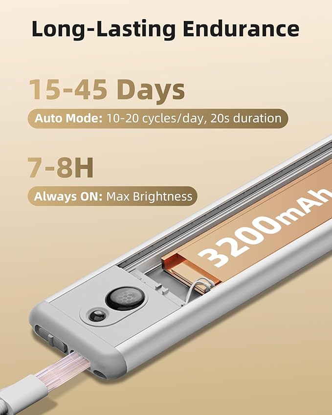 EZVALO Under Cabinet Lights, 14.5i'' Motion Sensor Light Indoor Dimmable, 4000mAh Rechargeable Closet Lights 3700K with Remote Control, Wireless Under Counter Light for Kitchen,Cabinet,Bedroom(4Pcs)