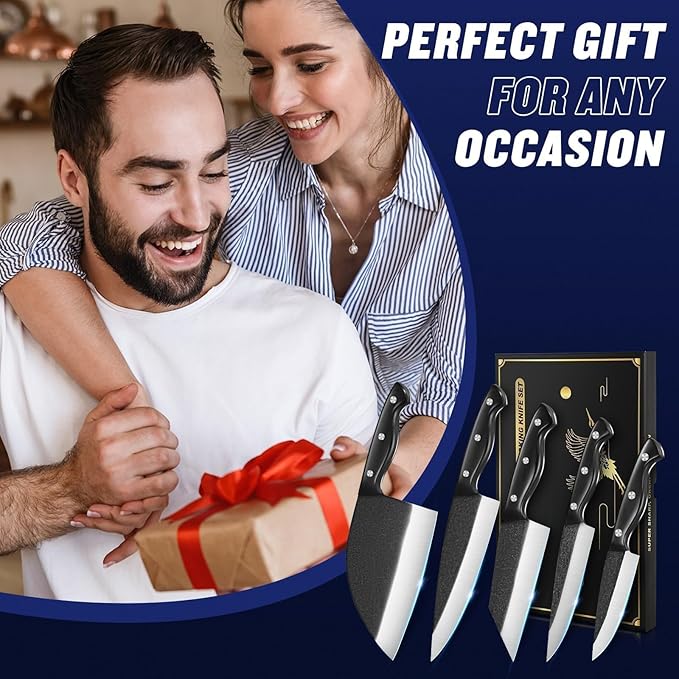 SSGP Butcher Knife Set of 5- Japanese Knife Set for Meat Cutting, Hand Forged Viking Knives Sets with Meat Cleaver, Heavy-Duty Kitchen Knives Sets for Bone BBQ Vegetable, Christmas Gifts for Men