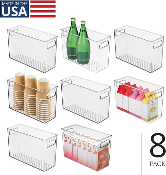 iDesign Tall Plastic Storage Bin with Handles for Fridge or Freezer - Set of 8 - Clear - Made in USA
