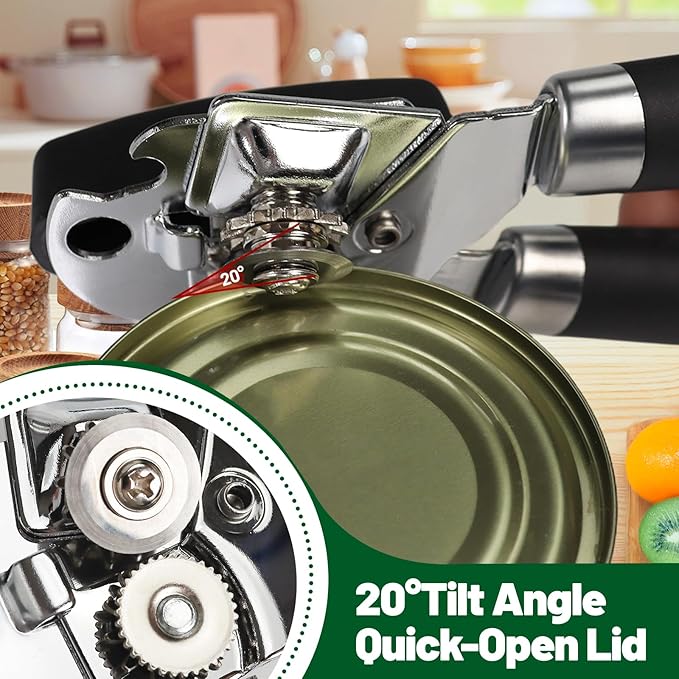 Can Opener Stainless Steel Cutting Blade Bottle Opener 2 in 1 Multifunctional Manual Jar Opener Can Opener Heavy Duty Comfortable Handle Smooth Edge Hanging Hole Kitchen Gadget Daily Use