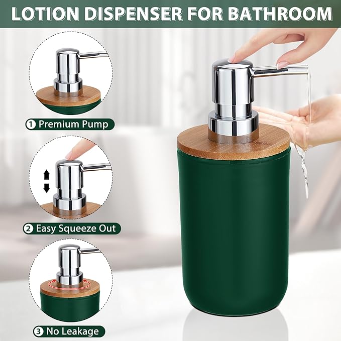 iMucci Bathroom Accessories Set 5Piece Hunter Green Bathroom Sets, Toothbrush Holder, Toothbrush Cup, Lotion Soap Dispenser, Soap Dish and Qtip Holder Bathroom Decor