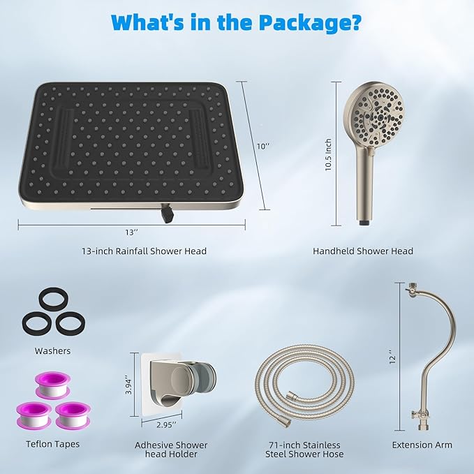 Hibbent cUPC Certified High Pressure 13'' Dual Shower Head Combo with 10-mode Handheld Spray, Rainfall 5-spray Shower Head, 12'' Adjustable Extension Arm, 71'' Hose, Showerhead Holder, Brushed Nickel