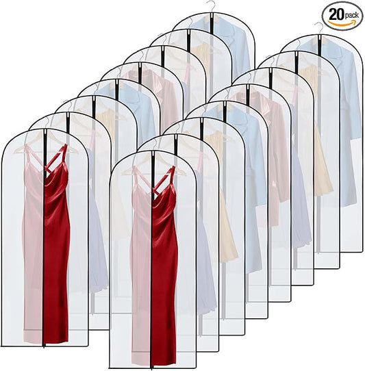 Amylove 20 Pcs 72/60/40 Inch Clear Garment Bags for Hanging Clothes, Dress, Gown, Coat & Suit Storage Bags with Zipper - Dustproof Cover for Closet Clothes Storage Travel(24 x 60 Inch)