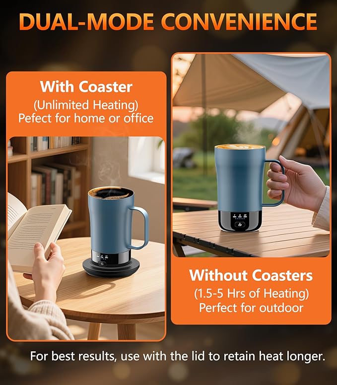 Self-Heating Coffee Mug, 14oz Heated Coffee Mug - Rechargeable Temperature Control Coffee Mug Keep Coffee Hot, Smart Mug Great Gift for Coffee Lovers & Slow Sippers