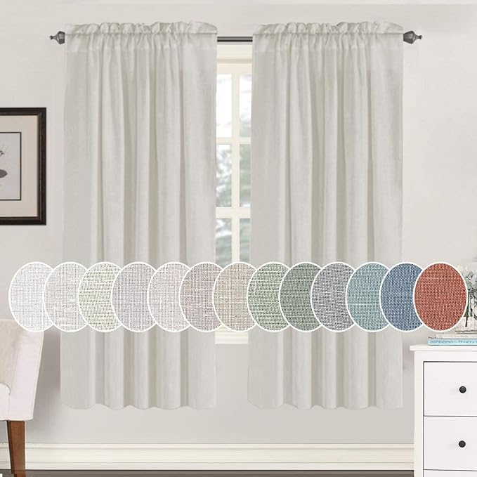 H.VERSAILTEX Linen Curtains Elegant Natural Linen Semi Sheer Curtains Energy Light Filtering Rod Pocket Window Treatments Panels for Living Room (Set of 2, Pale Oak, 52 inch W X 72 inch L)